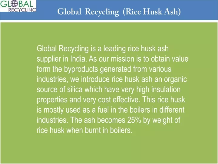 global recycling rice husk ash