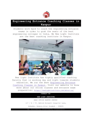 Engineering Entrance Coaching Classes in Kanpur
