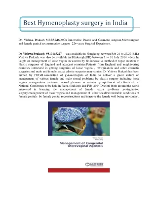 Best Hymenoplasty surgery in India