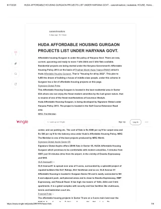 HUDA AFFORDABLE HOUSING GURGAON PROJECTS LIST UNDER HARYANA GOVT