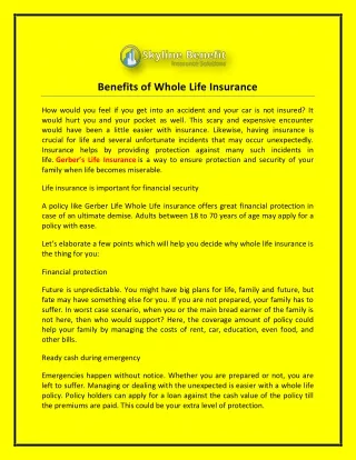benefits of whole life insurance