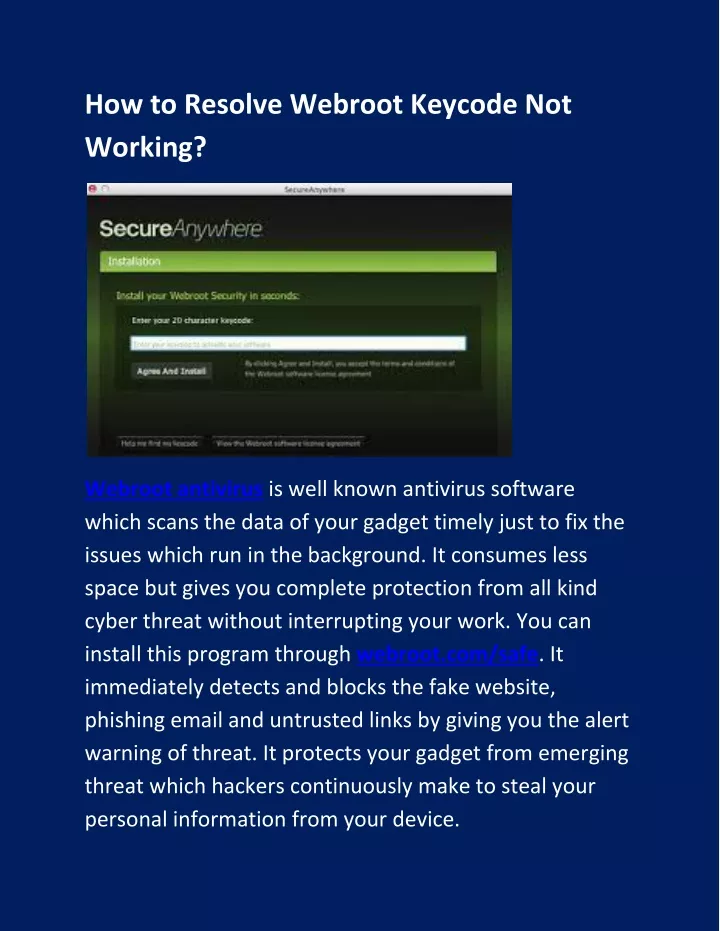 how to resolve webroot keycode not working