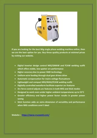 if you are looking for the best mig single phase