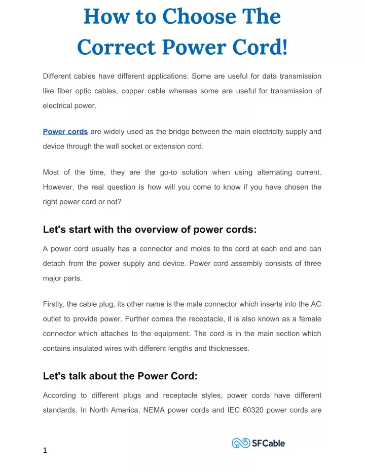 how to choose the correct power cord