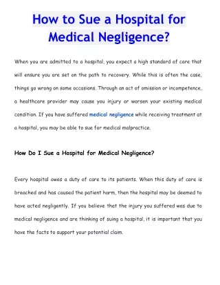 How to Sue a Hospital for Medical Negligence? Medical Negligence NHS