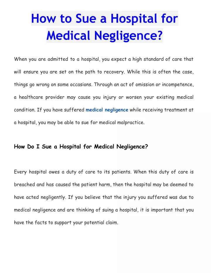 how to sue a hospital for medical negligence