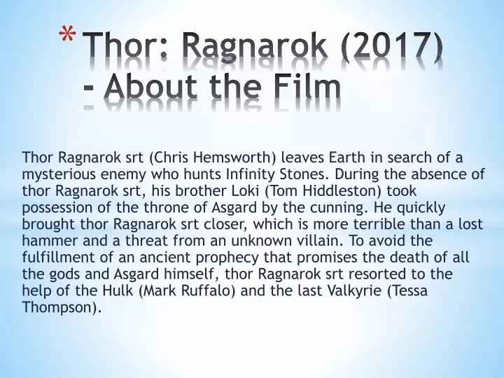 thor ragnarok 2017 about the film