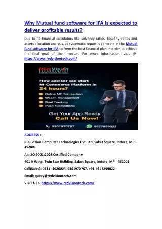 why mutual fund software for ifa is expected