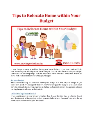 tips to relocate home within your budget