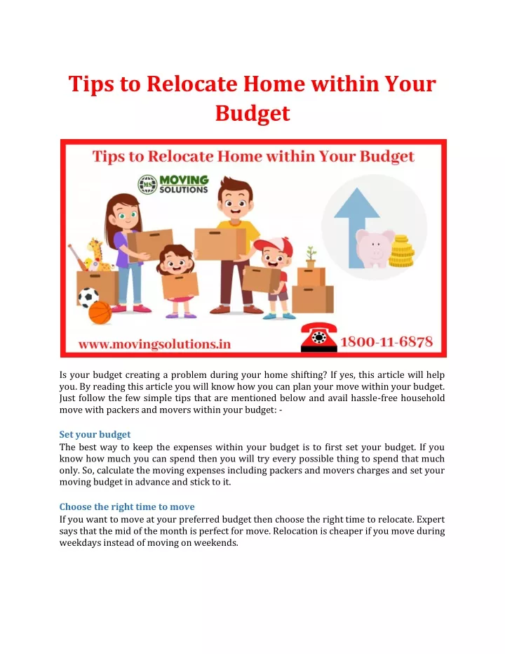tips to relocate home within your budget