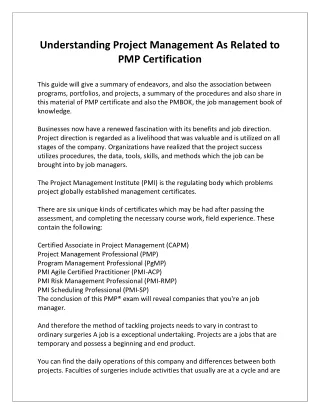 Understanding Project Management As Related to PMP Certification