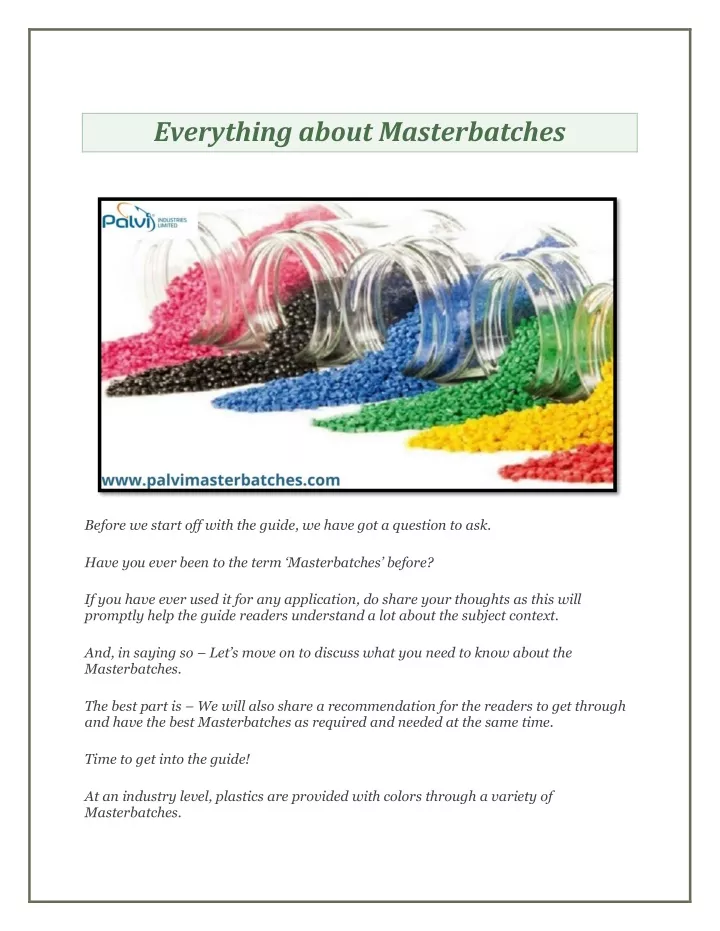 everything about masterbatches
