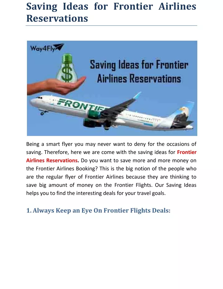 saving ideas for frontier airlines reservations