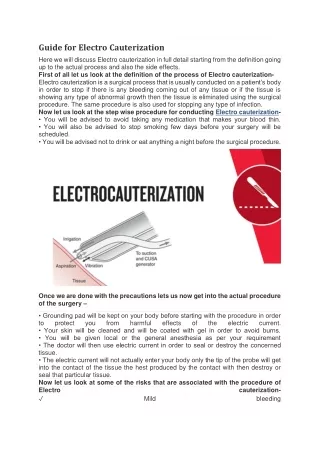 Guide for Electro Cauterization