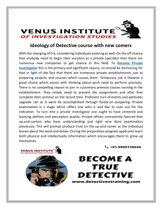 ideology of detective course with new comers
