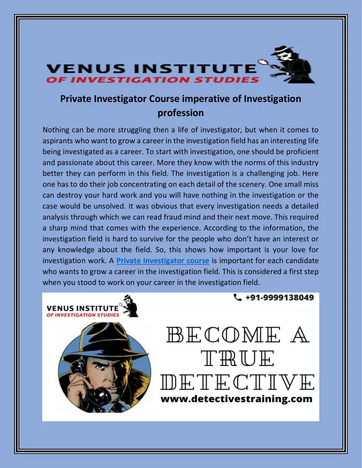 private investigator course imperative