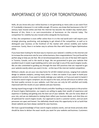 importance of seo for torontonians