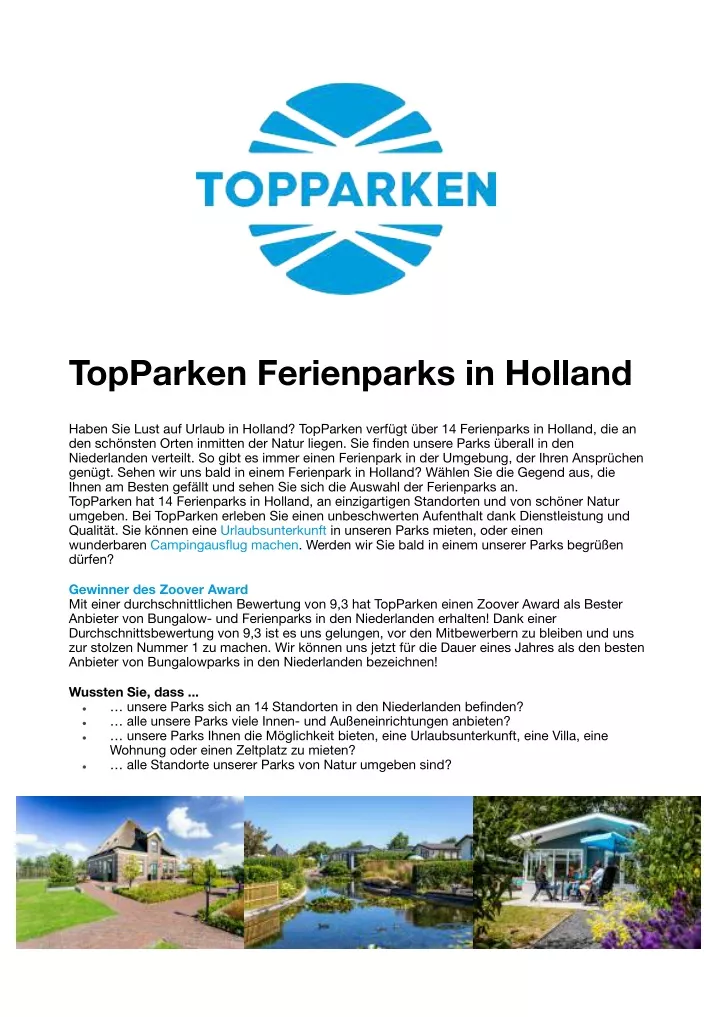 topparken ferienparks in holland