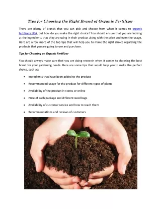 Tips for Choosing the Right Brand of Organic Fertilizer