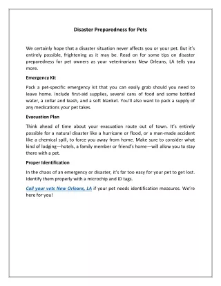 disaster preparedness for pets