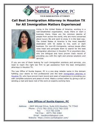 Call Best Immigration Attorney in Houston TX for All Immigration Matters Experienced and the