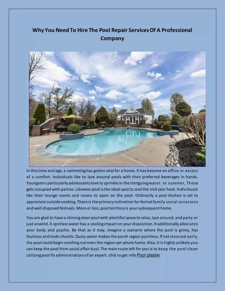 why you need to hire the pool repair services