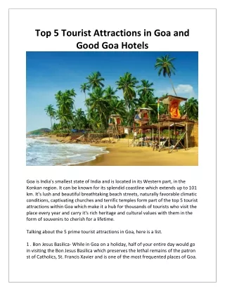 Top 5 Tourist Attractions in Goa and Good Goa Hotels
