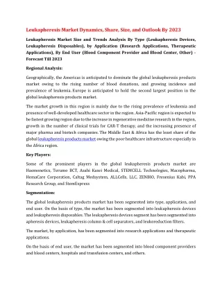 leukapheresis market dynamics share size