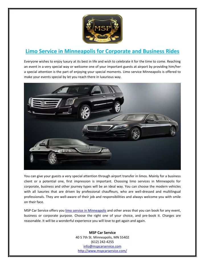 limo service in minneapolis for corporate
