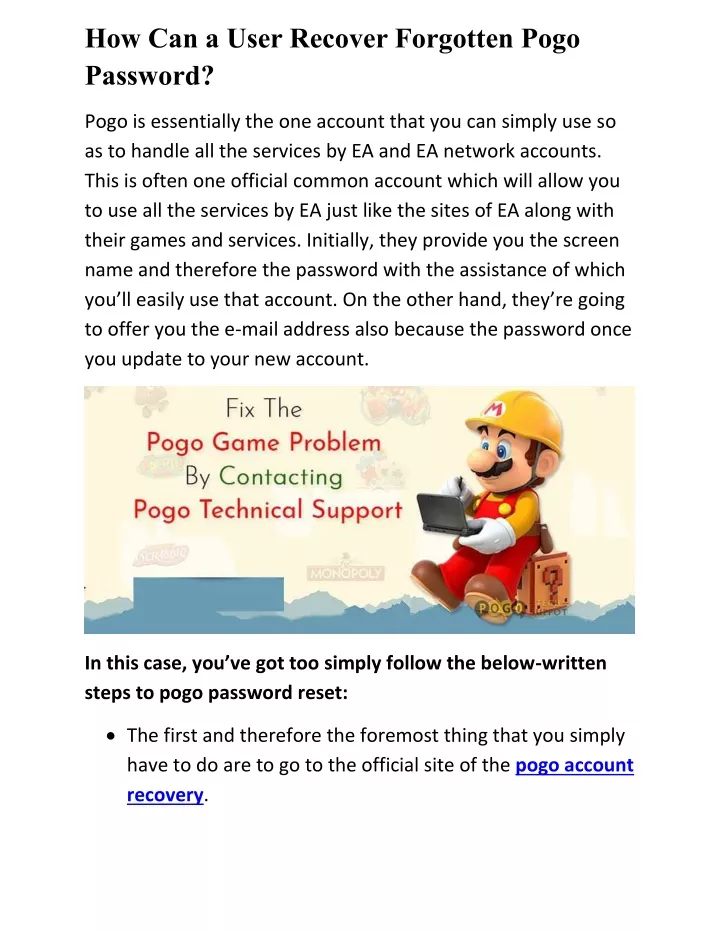 how can a user recover forgotten pogo password