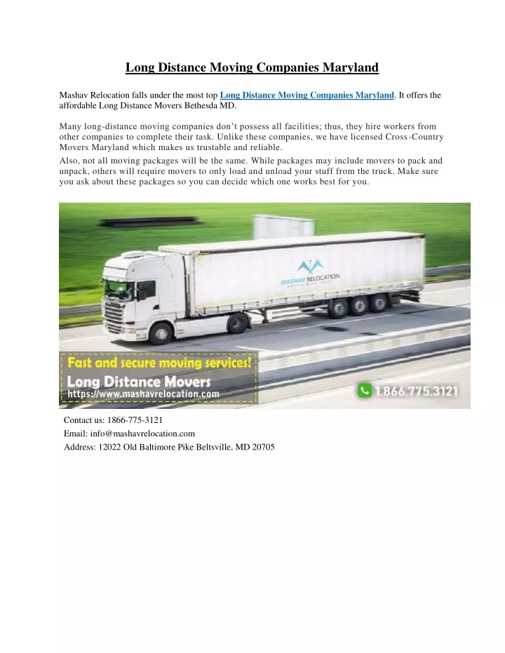 long distance moving companies maryland