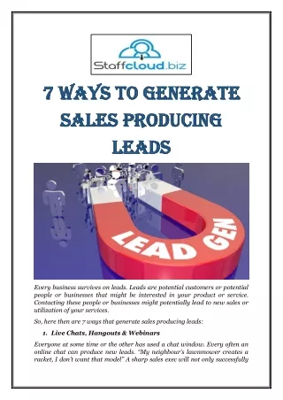 7 Ways to Generate Sales Producing Leads