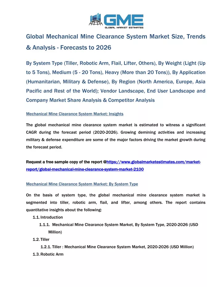 global mechanical mine clearance system market