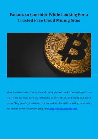 Factors to Consider While Looking For a Trusted Free Cloud Mining Sites