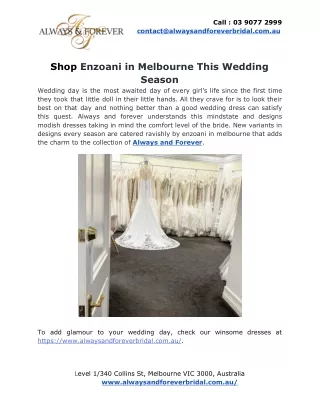 Shop Enzoani in Melbourne This Wedding Season