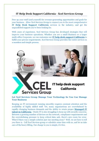 IT Help Desk Support California - Xcel Services Group