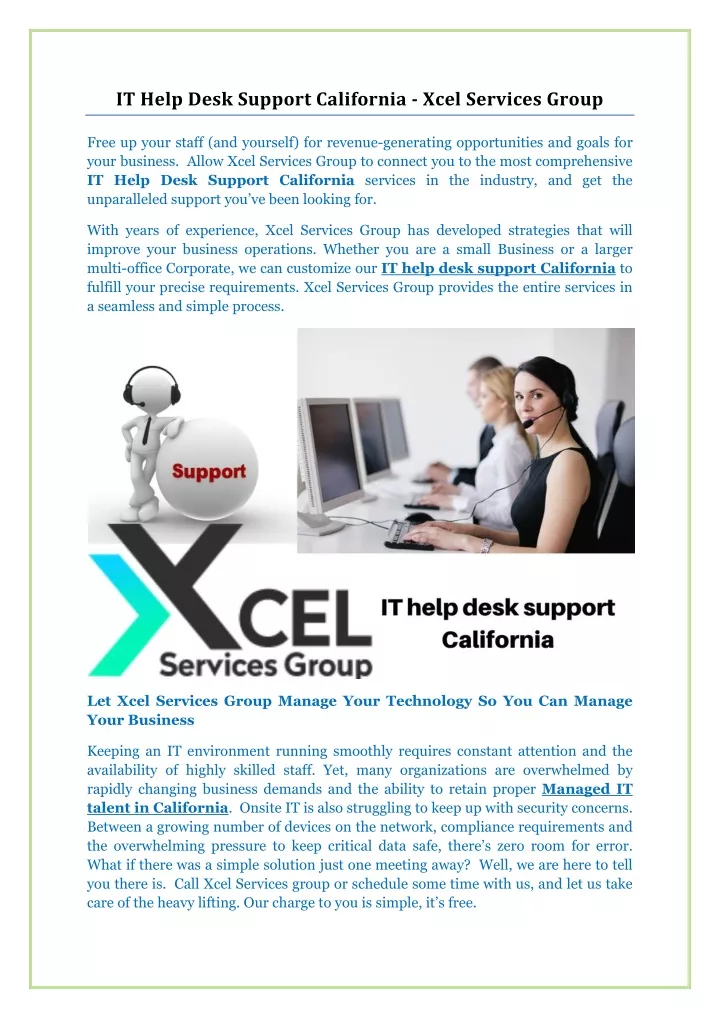 it help desk support california xcel services