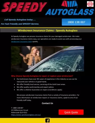 Windscreen Insurance Claims - Speedy Autoglass