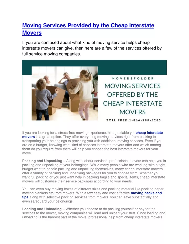 moving services provided by the cheap interstate
