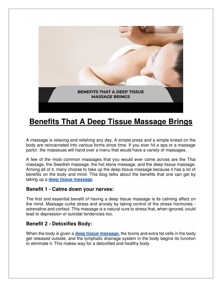 benefits that a deep tissue massage brings
