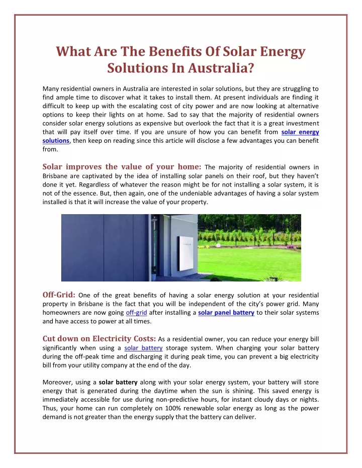 what are the benefits of solar energy solutions