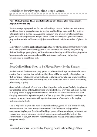 guidelines for playing online bingo games