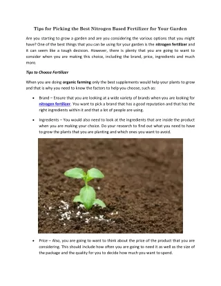 Tips for Picking the Best Nitrogen Based Fertilizer for Your Garden