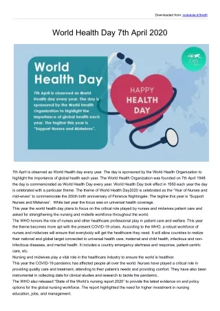 World Health Day 7th April 2020