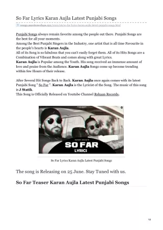 So Far Lyrics Karan Aujla Latest Punjabi Songs