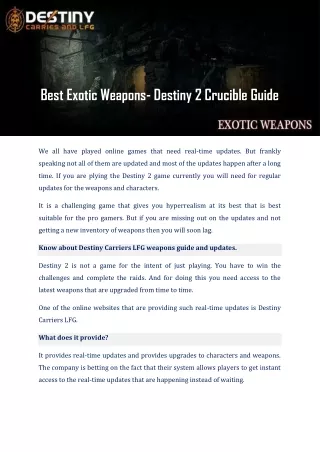 Destinycarrieslfg.com - Best Exotic Weapons- Destiny 2 Crucible Guide