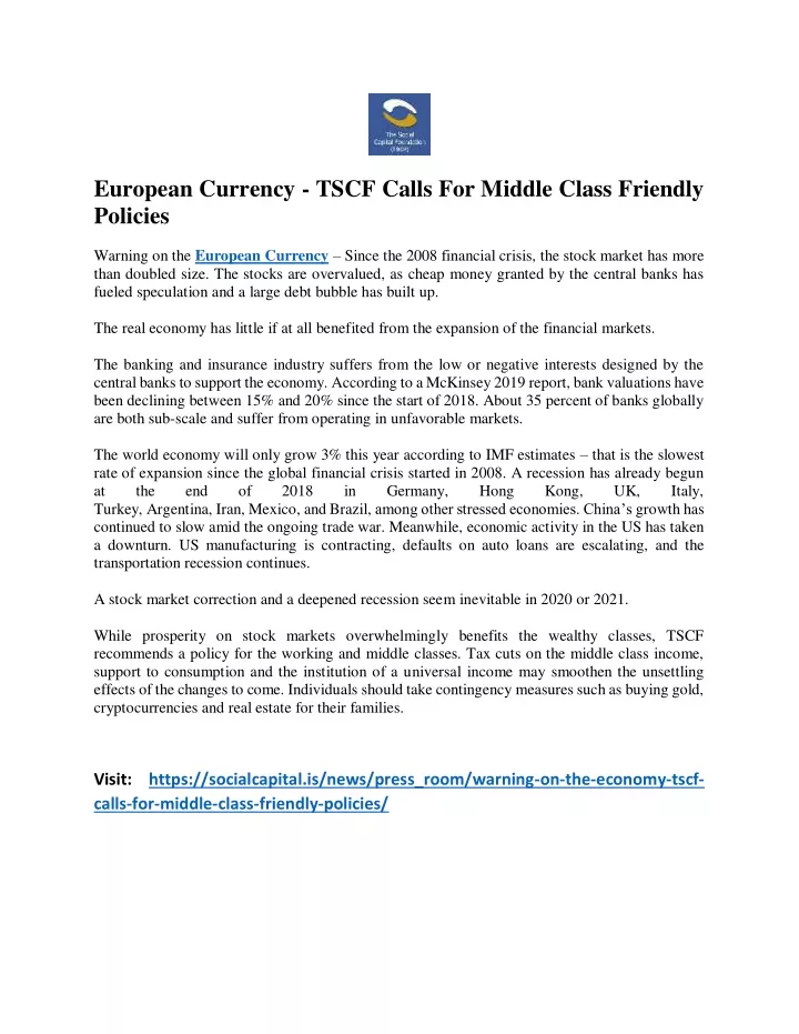 european currency tscf calls for middle class