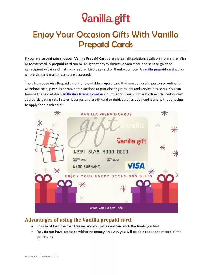 enjoy your occasion gifts with vanilla prepaid