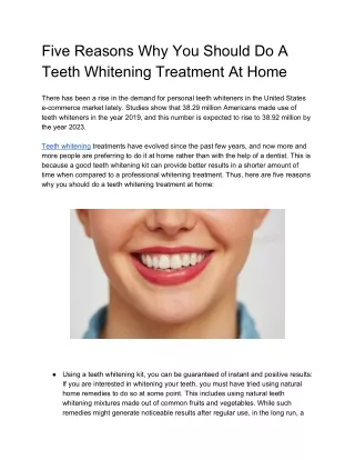 Five Reasons Why You Should Do A Teeth Whitening Treatment At Home