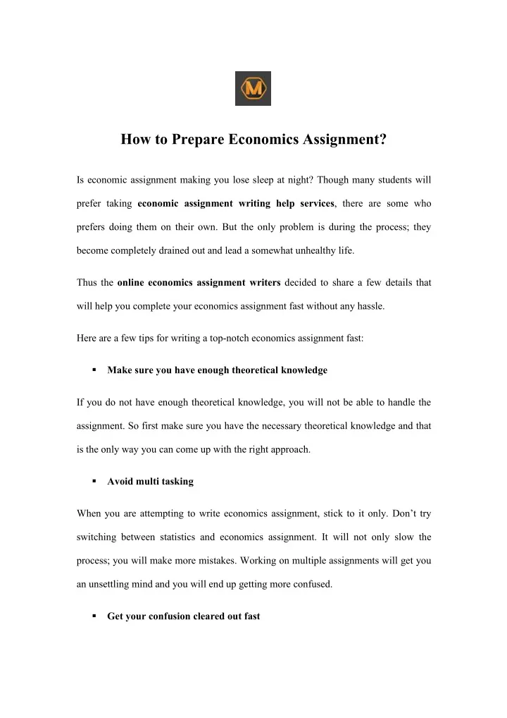 how to prepare economics assignment